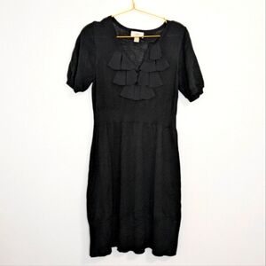 Ann Taylor LOFT Medium Black‎ Ruffle Merino Wool Blend Knee Length Dress